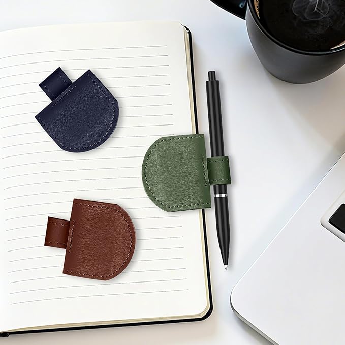Magnetic Pen Loop Holder, Pencil Holder for Notebooks, Journals, Calendars, PU Leather 3 Pack