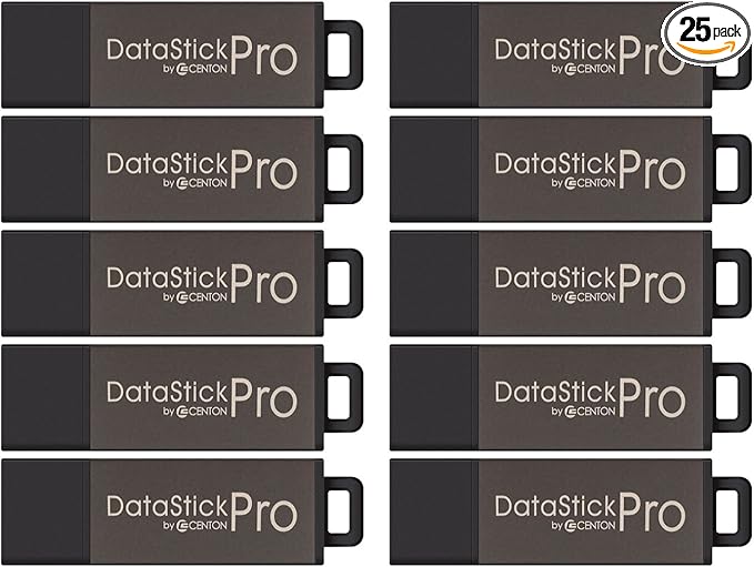 8GB DataStick Pro by Centon, 25 Pack, USB 2.0 Flash Drive Memory Stick for Storage and Backup