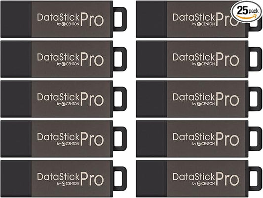 8GB DataStick Pro by Centon, 25 Pack, USB 2.0 Flash Drive Memory Stick for Storage and Backup