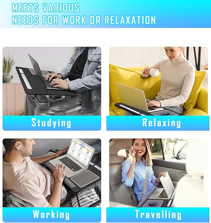 QUDODO Lap Desk - Large Bed Desk,17In Foldable Laptop Bed Tray Table with Adjustable Dual Cushion Wrist Rest & Mouse Pad,Portable Wood Laptop Stand for Bed Sofa,Multifunctional Slot for Tablet & Phone