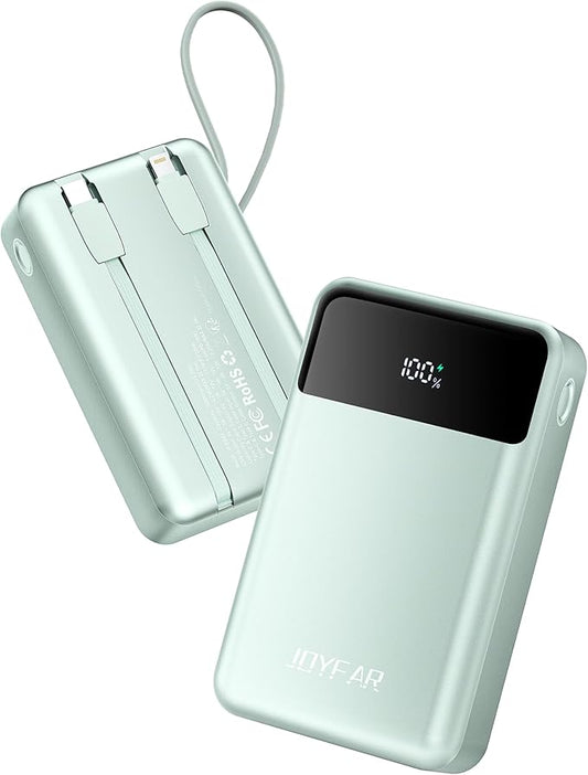 Portable-Charger-Power-Bank Travel Essentials Battery Pack USB C 30000mAh Built in Cable 22.5W Phone Fast Charging Powerbank Compatible with iPhone 16 15 14 13 12 11 iPad Samsung Google (Green)