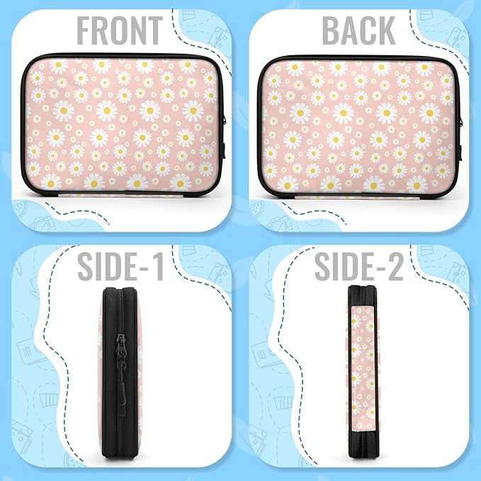 Pink Daisy Flowers Electronics Travel Organizer Case, Tech Accessories Cable Storage Bag for Cords, Charger, Phone, Hard Drive