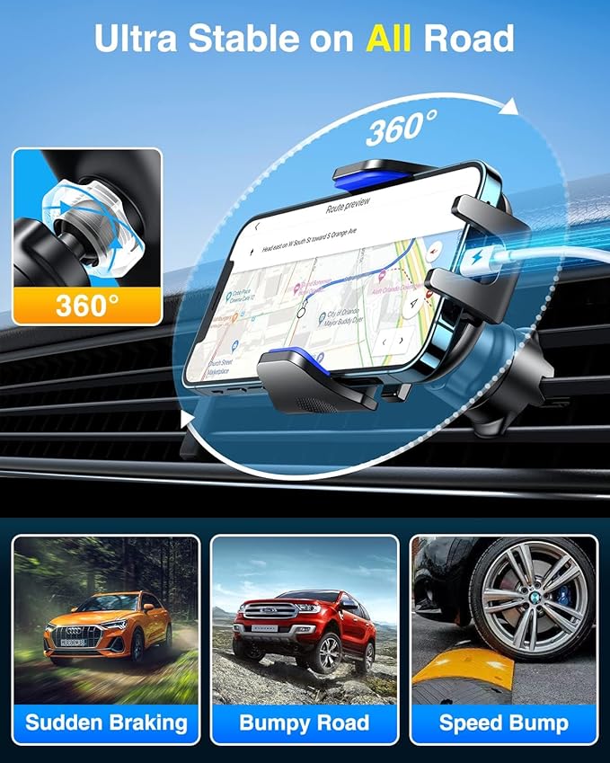 VANMASS Ace Car Phone Holder Mount New Upgraded [Military Steel Hook & Super Suction Cup] Handsfree Cell Phone Holder Car Dash Windshield Air Vent Stand for iPhone 14 13 12 Pro Max Samsung Truck,Blue