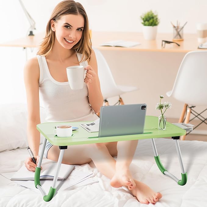 Lap Desk Bed Trays for Eating and Laptops Breakfast in Bed Tray for Sofa/Couch/Study/Reading/Writing with Cup Holder/Drawer On Low Sitting Floor Large Portable Foldable (Green)