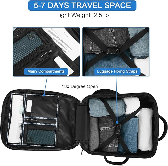 Hanples Travel Backpack for Women Men, Large Carry On Person Item Luggage Backpack, TSA Flight Approved 17.3 In Laptop Bag, Waterproof anti theft Casual Hiking Bag (Black)