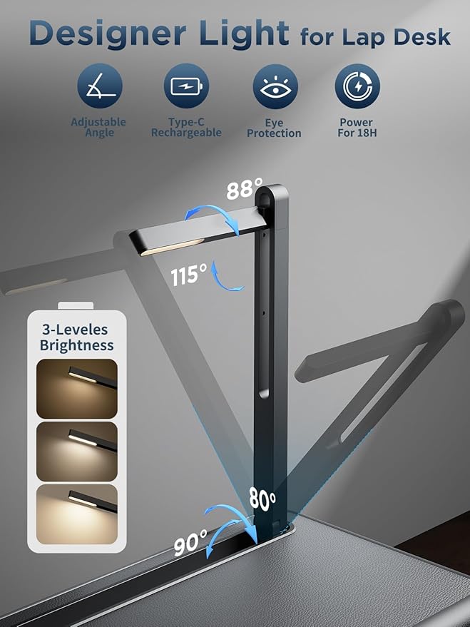 SAIJI Lap Desk with LED Light, Portable Laptop Tray with Cushion - Fits Up to 17" Laptops & MacBook, Lap Table Stand for Bed and Couch, Lap Desk for Writing and Reading