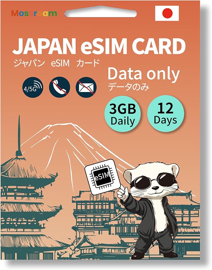 Japan eSIM Card for Travelers,12 Days Plan,Daily 3GB Unlimited Data,High-Speed 4/5G, No Roaming Charges | Perfect for Japanese Trips