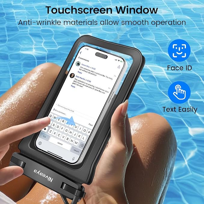 Niveaya Double Space Waterproof Phone Pouch (2-Pack) - IPX8 Cell Phone Dry Bag for Beach, Kayak, Cruise Travel Essentials - Compatible with iPhone 17/16/15/14 Pro Max Galaxy S25/S24 Ultra (up to 8.3")