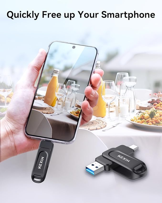 KEXIN USB C Flash Drive 512GB Thumb Drive 100MB/s Swivel Dual USB Drive 3.0 USB-A & Type-C Jump Drive for Smartphone Tablet iPhone 15/16 Car Game Console, 512GB Black