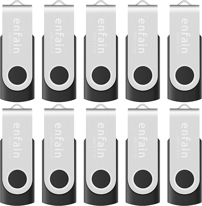 Enfain USB 3.0 32GB Flash Drive Shareable 10 Pack for Universal Data Storage at Home & The Office, Write Speed 25MB/s, Read Speed up to 90MB/s (Black)