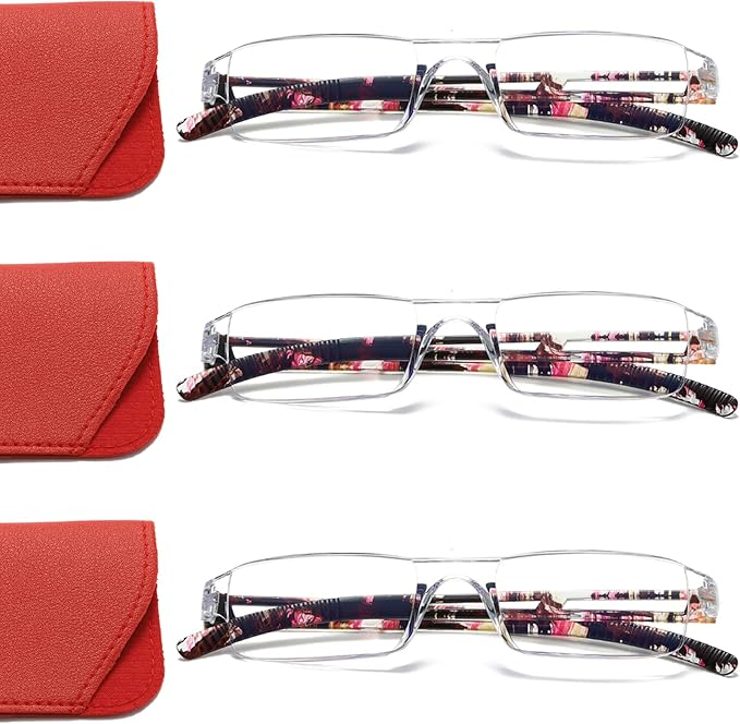 Viseng 3 pairs of reading glasses, blue light blocking glasses, computer reading glasses for men and women, fashionable rectangular one-piece glasses frame+1.5(Red)