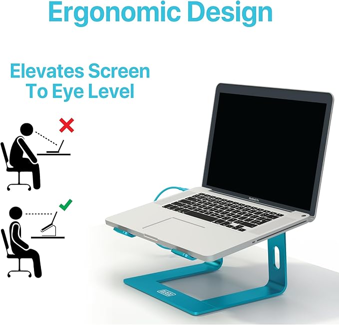 BLACK+DECKER Laptop Stand for Computer Desk, Ergonomic Laptop Stand for Desk, Lap top Riser Compatible with Macbook Notebook, Lap top Holder, Durable Aluminum Computer Riser Accessories, LochNess Blue