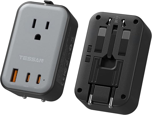 TESSAN Travel Adapter PD 20W, International Power Adapter 2 USB C 1 USB A, Ultra Thin Universal Plug Adaptor Worldwide Outlet for US to European UK Italy Spain New Zealand (Type C G A I)