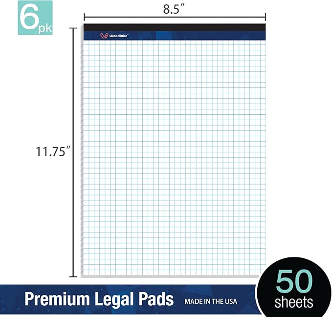 Woodlake Graph Paper Pads 8.5 x 11, 4x4 Quad Ruled, Premium Thick Paper Made In USA, No Ink Bleeding, 50 Sheets Per Pad,6 pack, Micro-Perforated Graph Paper Notebook