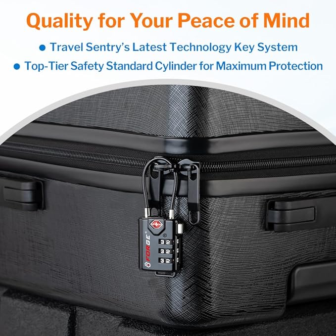 TSA Approved Cable Luggage Locks, Re-settable Combination with Alloy Body, Black 1 Lock.