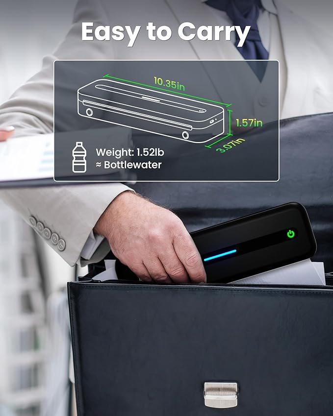 Itari Portable Printer for Travel with Case and 4 Rolls Paper, Inkless Thermal Printer, Support 8.5" x 11" A4 & US Letter, Wireless Compatible with iPhone, Android, Laptop, Black