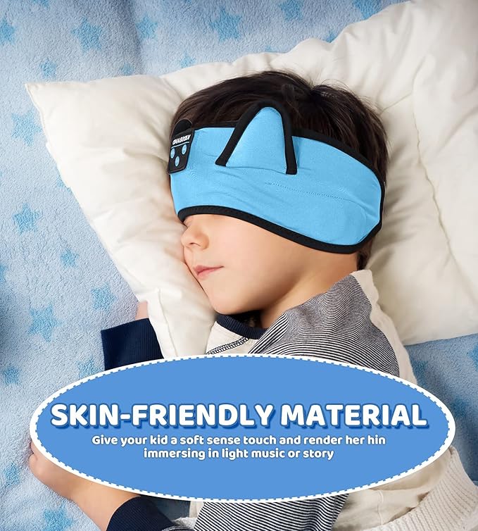 KIDSBAND Kids Headphones Bluetooth Headband Adjustable, Wireless Sleep Headphones for Kids with Wired Playback 3.5 MM Jack for Teens/Boys/Girls/Smartphones/School/Kindle/Airplane Travel/Plane/Tablet