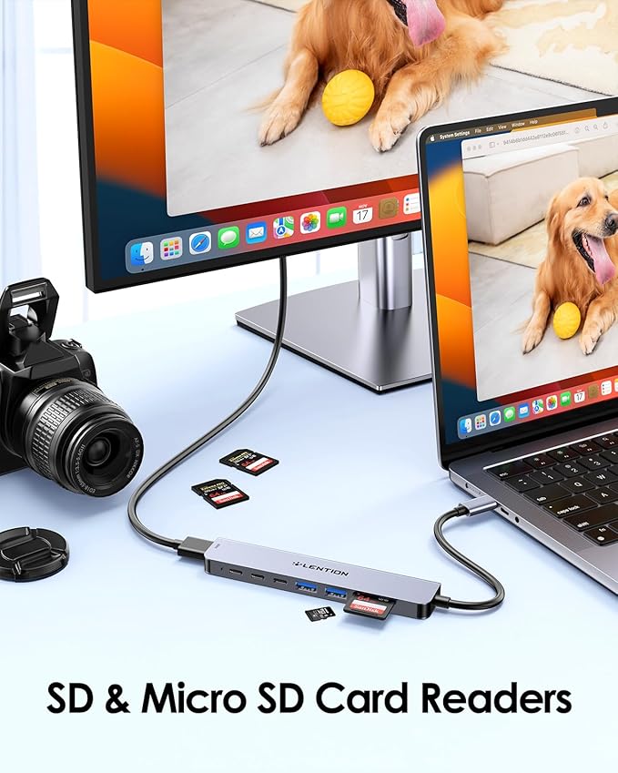 LENTION 8 in 1 USB C Hub with 4K@60Hz HDMI Adapter, 2 USB C Data & 2 USB 3.0 Port, 100W PD, SD/Micro SD Card Reader for 2016-2025 MacBook Pro M4, New Mac Air/Surface, More, (CB-CE19, Space Gray)