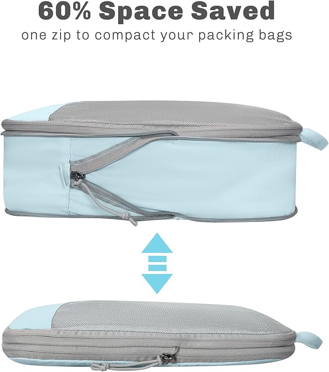 Hynes Eagle 6 Set/ 4 Set/ 2 Set Compression Packing Cubes Travel Essentials Lightweight Nylon Luggage Suitcase Organizer Bag Light Blue 4PCS