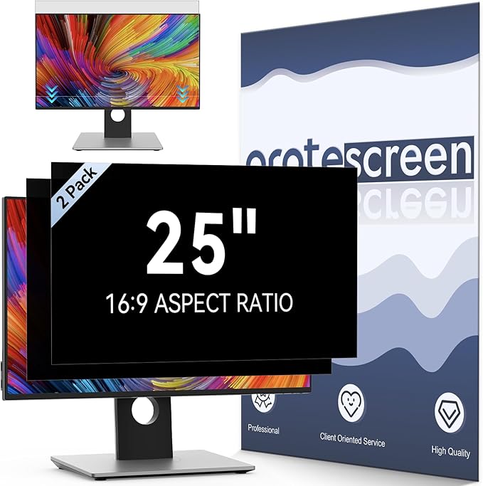 [2-Pack] 25 Inch Computer Privacy Screen Filter for 16:9 Widescreen Monitor, Removable Eye Protection Anti Glare Blue Light Filter Privacy Shield, Anti Scratch Anti Spy Screen Protector Film 25 In