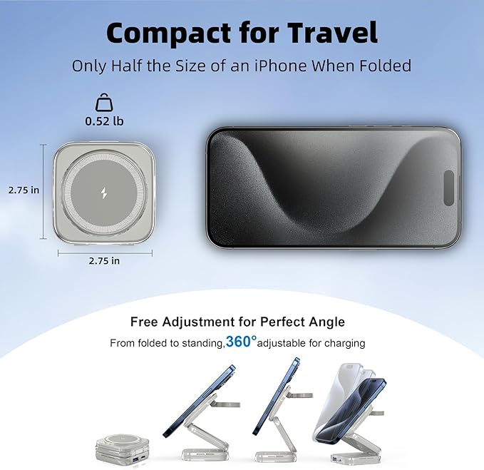 5-in-1 Wireless Charger for MagSafe, AC ISLAND Portable Travel Charging Station, 15W Max Fast Foldable Magnetic Stand, Evolved for iPhone 17/16/15/14/13 Series, Apple Watch, AirPods (with 35W Adapter)