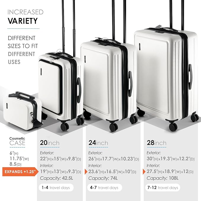 Hard Shell Luggage Sets with Spinner Wheels 4 Piece, Expandable Large Suitcases with TSA Lock, Travel Large Suitcase Set, White Luggage Set