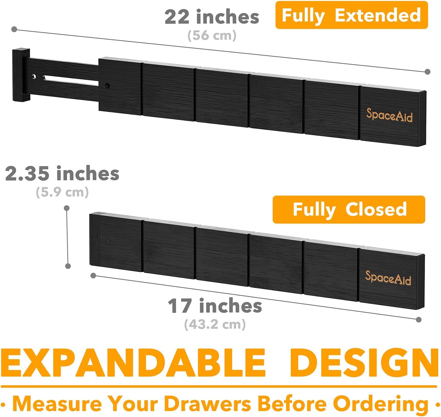 SpaceAid Bamboo Drawer Dividers with Inserts and Labels, Kitchen Adjustable Drawer Organizers, Expandable Organization for Home, Office, Dressers, 10 Dividers with 24 Inserts (17"-22" Black)