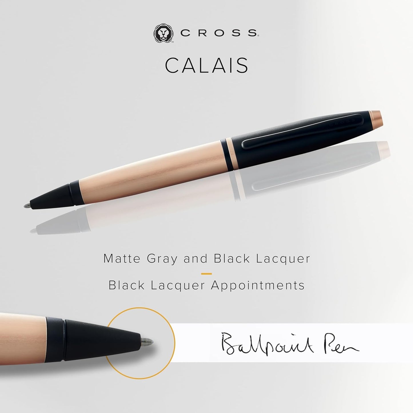 Cross Calais Refillable Ballpoint Pen Presented in a Luxury Gift Box - Medium Point, Black Ink, Brushed Rose Gold & Black