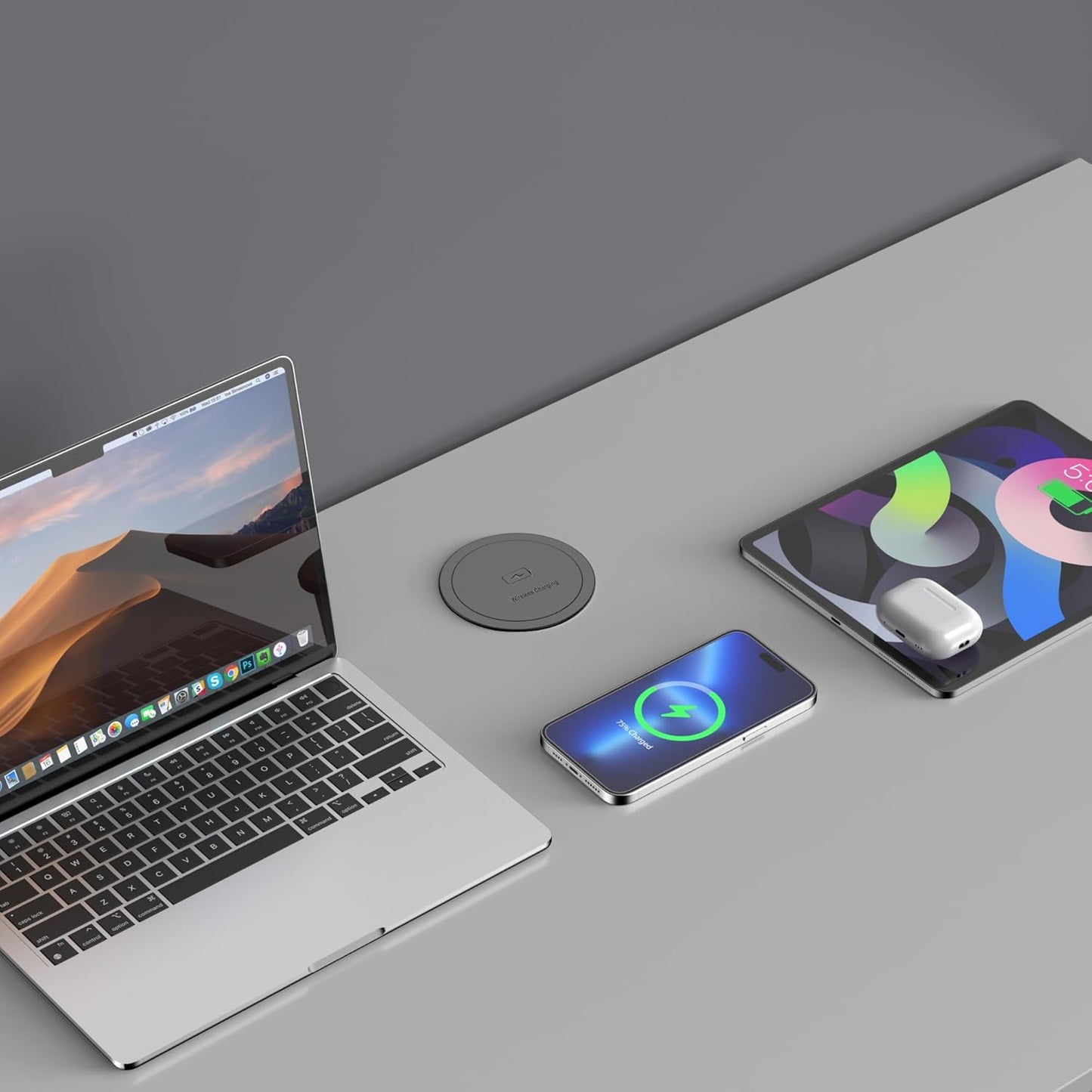 Jgstkcity Pop Up Outlet with 15W Wireless Charger,4 Outlets 15A, Splash Resistant,3 inch Desk Hole Power Grommet,Space Saver Outlet for Kitchen Countertop,Office Conference Table,ETL Listed (Black)