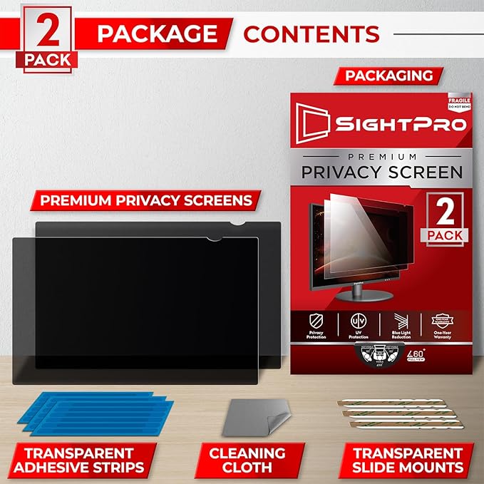 23.8 Inch 16:9 [2 Pack] Computer Privacy Screen Filter for Monitor - Privacy Shield and Anti-Glare Protector