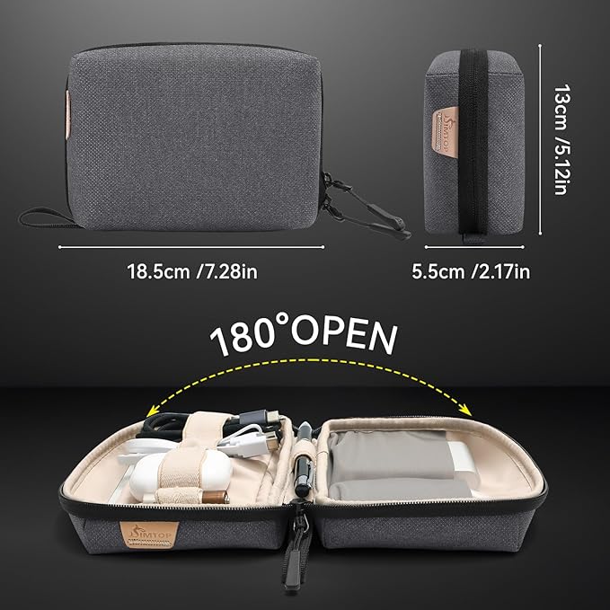 Electronics Organizer Travel Case, Small Tech Bag for Cords, Chargers, Power Bank, Earbuds – Portable Cable Pouch for Office, Business Trip, Commute – Water & Scratch-Resistant (7.28"x5.12"x2.17")
