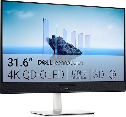 Dell 32 Plus 4K QD-OLED Monitor S3225QC - 31.6-inch (3840 x 2160) 120Hz 0.03ms Display, AI-Enhanced 3D Spatial Audio, Height/Tilt/Swivel/Slant Adjustment - Ash White