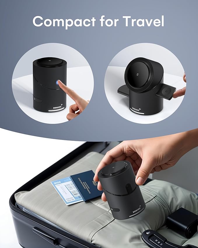 ZEEHOO 3 in 1 Charging Station for Apple Devices, Mag-Safe Charger Stand, Qi2 15W Auto-Rotating Wireless Charger for iPhone 17 16/15/14/13/12 Series& AirPods& iWatch(Black)