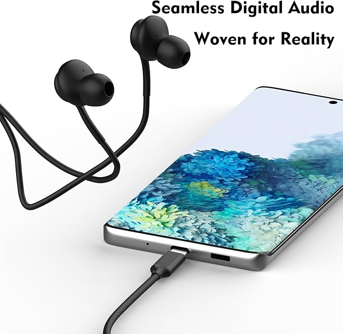 2025 New in-Ear Earbuds Stereo Headphones for Samsung Galaxy Z Fold6，S24S23S22S21S20 Note 10 10+ - with Microphone and Volume Remote Type-C Connector-Black