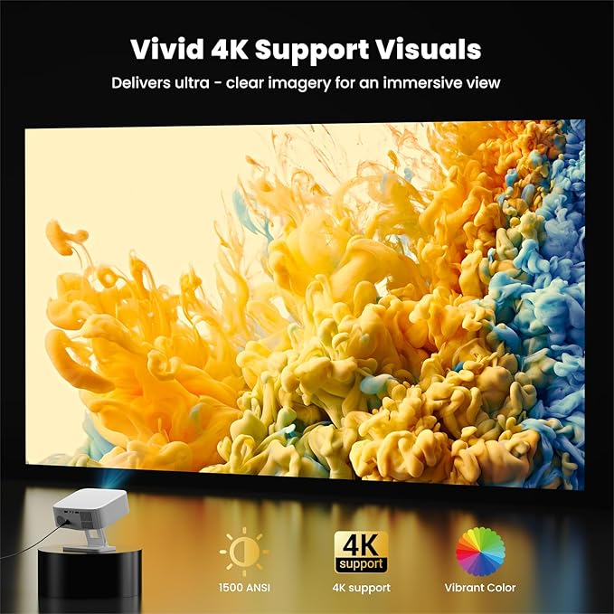 [Netflix-Licensed/1500ANSI] Smart Outdoor Projector: NICPOW 4K Projector with Wifi and Bluetooth, Built-in Apps, Auto Focus & Keystone, Portable Proyector for Home & Outdoor Use, White