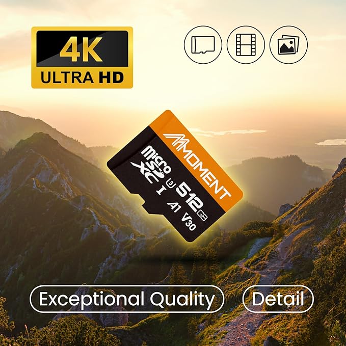 MMOMENT 512GB Micro SDXC Card, A1, V30, UHS-I, U3, Class 10 Compatible, Read Speed Up to 95 MB/s,Write Speed Up to 70MB/s, SD Adapter Included