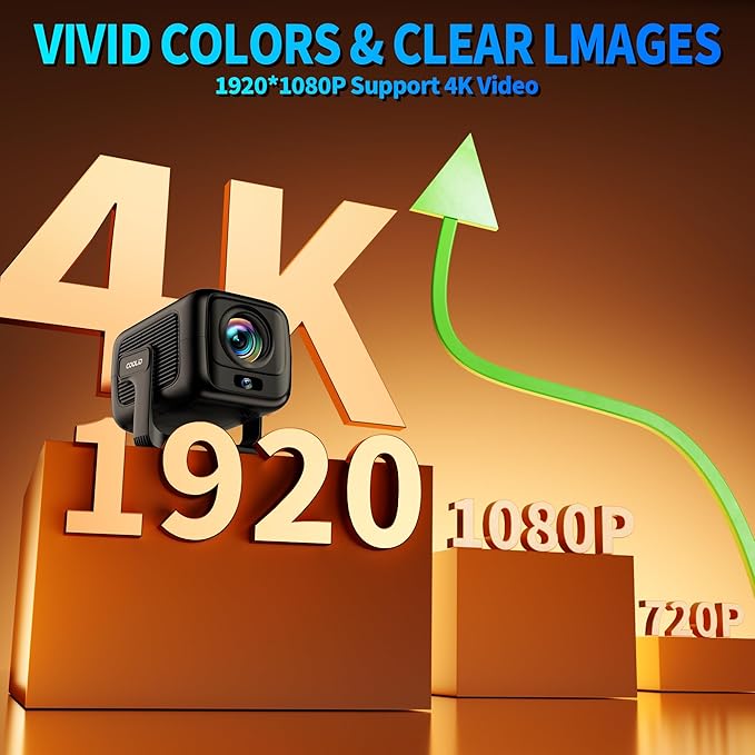 [Built-in App] Mini Projector 1080P FHD 4K Support Projector with Mouse Portable Projector with WiFi and Bluetooth 180° Adjustable Auto Keystone Portable Projector 4K