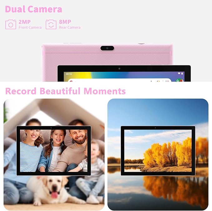 Android 15.0 10Inches Tablet, 18GB RAM+128GB ROM+2TB Expandable, Tab Set with Keyboard/Case/Mouse/Stylus, 2.0GHz Quad-core Processor, 1280 * 800 IPS HDScreen, 5G WiFi6 BT 5.0 (Pink)