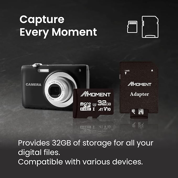 MMOMENT 32GB Micro SD Card, A1, UHS-I, U1, V10, Class 10 Compatible, Read Speed Up to 90 MB/s, SD Adapter Included