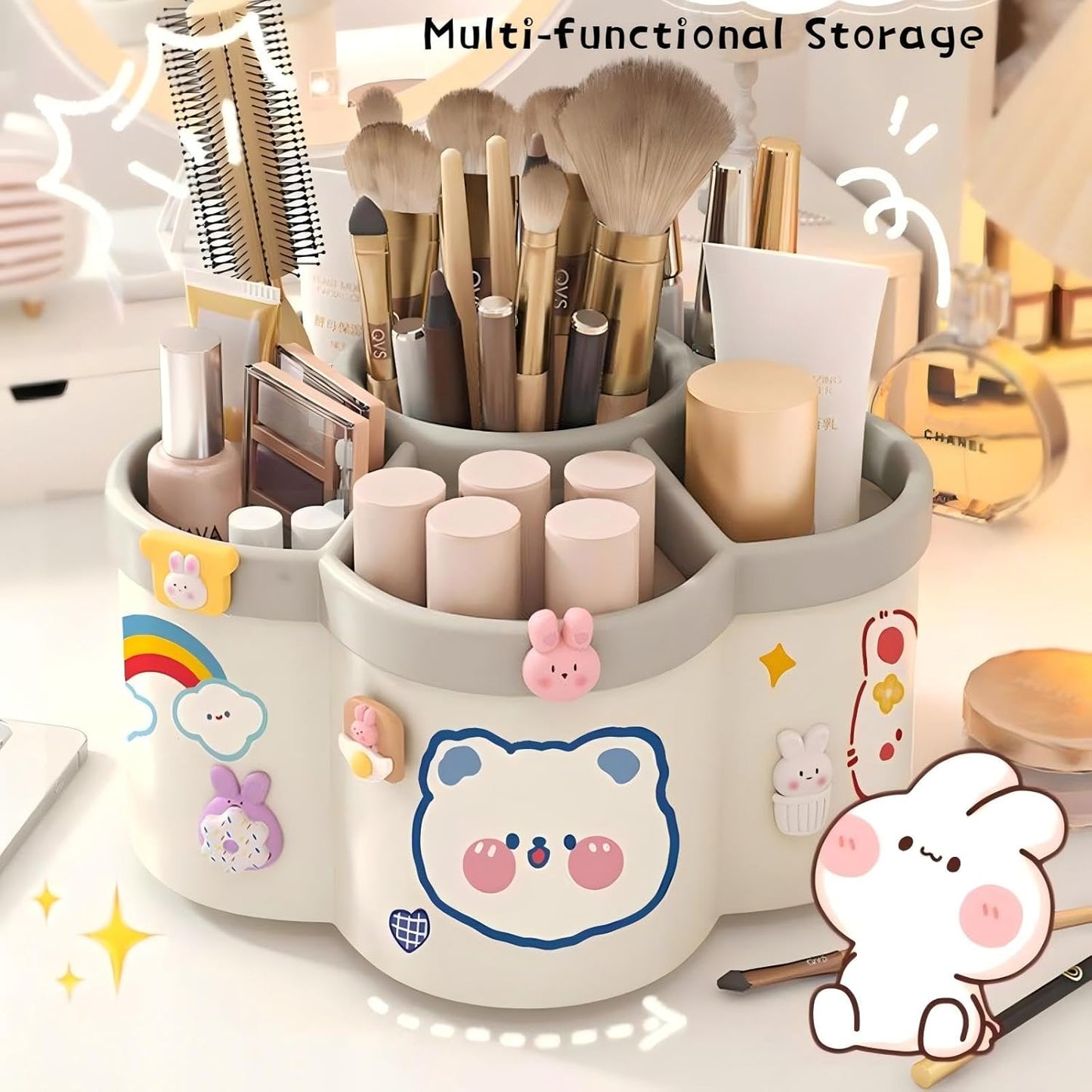 Pen Holder for Desk, 360°Rotating Pencil Pen Holder, Desk Pen Organizer with 6 Slots, Large-capacity Desk Organizer, Pencil Holder for Desk, Office, School, Home Use (Green)