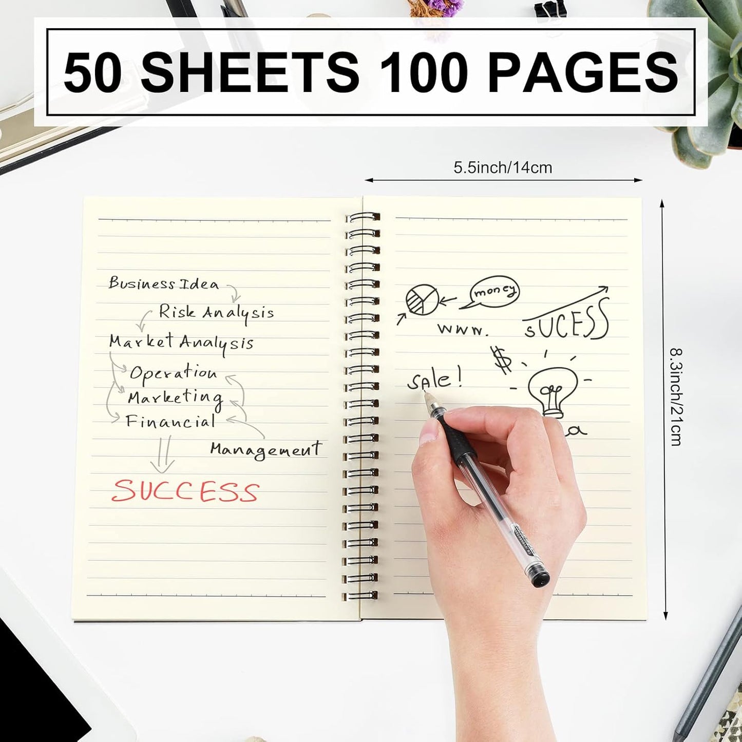 Yahenda Spiral Notebook Bulk A5 Journal Lined 8.3'' x 5.5'' Writing Composition Paper Small Notepad Subject Notebook for Students Office Business Back to School Supplies(Black,2 Pcs)