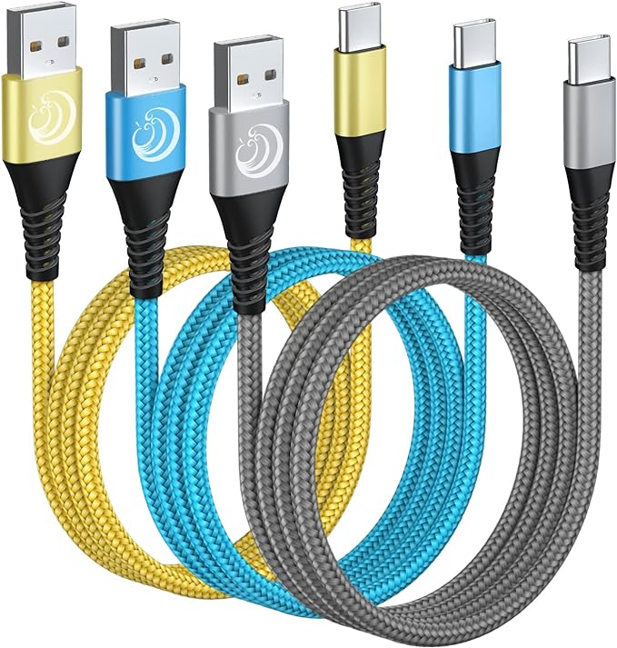 USB C Cable 10FT 3Pack Fast Charging Nylon Braided Long Type C Charger Cable for Samsung Galaxy S24 S23 S22 S21 S10 S9 S8 A02s A03s A11 A12 A13 A14 A21 A22 A32 A42 A53, Tablet, LG, Moto, TCL