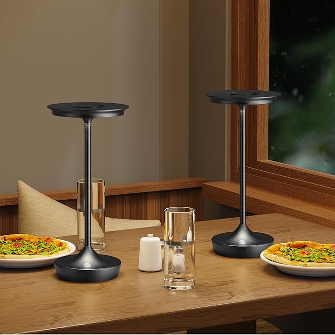 LED Cordless Table Lamp Rechargeable - Outdoor 6000mAh Battery Operated Portable Table Lights 3 Color Stepless Dimming Table Lamps with Memory Function for Patio Restaurant Dining Black