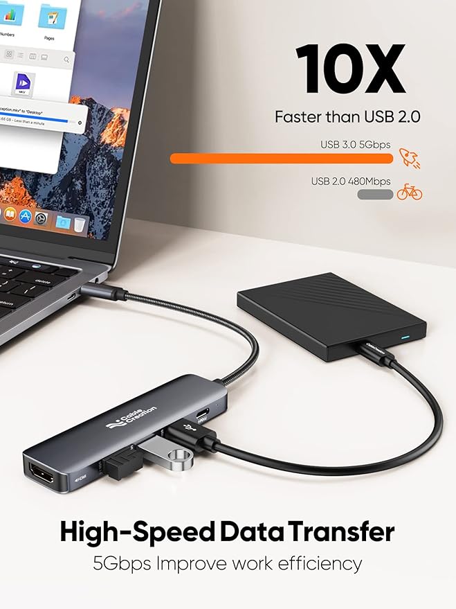 USB C Hub, CableCreation 5-in-1 USB C to HDMI Multiport Adapter, 100W PD, 3 USB 3.0 Ports for MacBook Pro, MacBook Air M1/M2, iPad Pro, Surface Pro, XPS