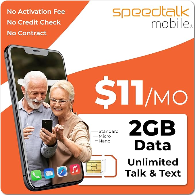 SpeedTalk Mobile | Senior Phone Plan | Easy Setup, No Contract, Nationwide Coverage | Prepaid SIM Card Unlimited Talk & Text + Data | Elderly Cell Phone