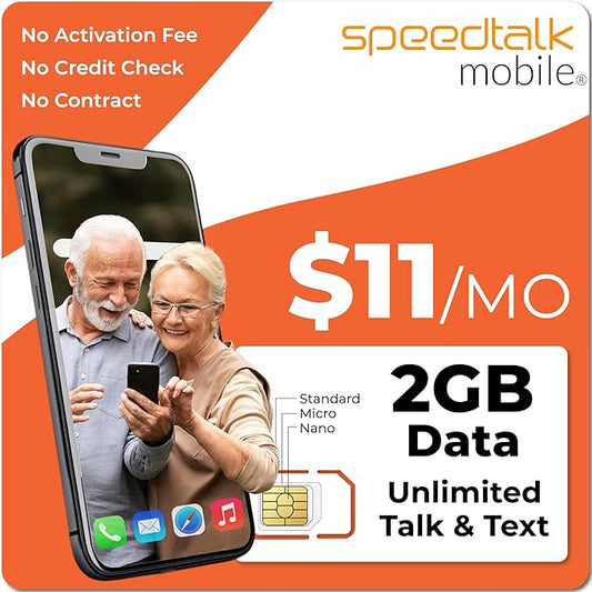 SpeedTalk Mobile | Senior Phone Plan | Easy Setup, No Contract, Nationwide Coverage | Prepaid SIM Card Unlimited Talk & Text + Data | Elderly Cell Phone