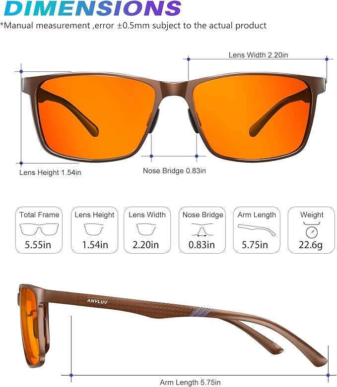 ANYLUV Blue Light Glasses Men, Relieve Eyestrain and Eye Protection, Al-Mg Metal Computer Blue Light Blocking Glasses