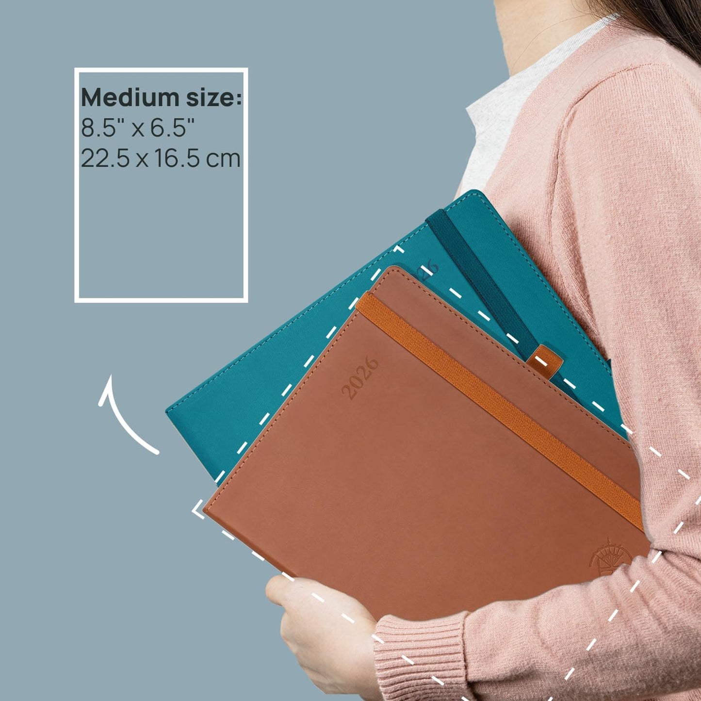 POPRUN 2026 Planner (Medium - 6.5'' x 8.5'') - 2026 Weekly Calendar ((Jan. 2026 - Dec. 2026) with Hourly Time Slots, Weekly/Monthly Appointment Book for Time Management - Leather Soft Cover - Green