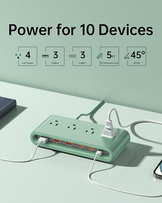 Power Strip with USB Ports 35W, 4 AC Outlets Surge Protector 2500J, 6 Ports PD USB Charger Station, 4.9ft Extension Cord for Home/Office/Travelling Essentials