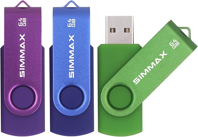 USB Flash Drives 3 Pack 64GB Memory Stick Swivel Design USB 2.0 Flash Drive Thumb Drive Zip Drives (64GB Blue Green Purple)